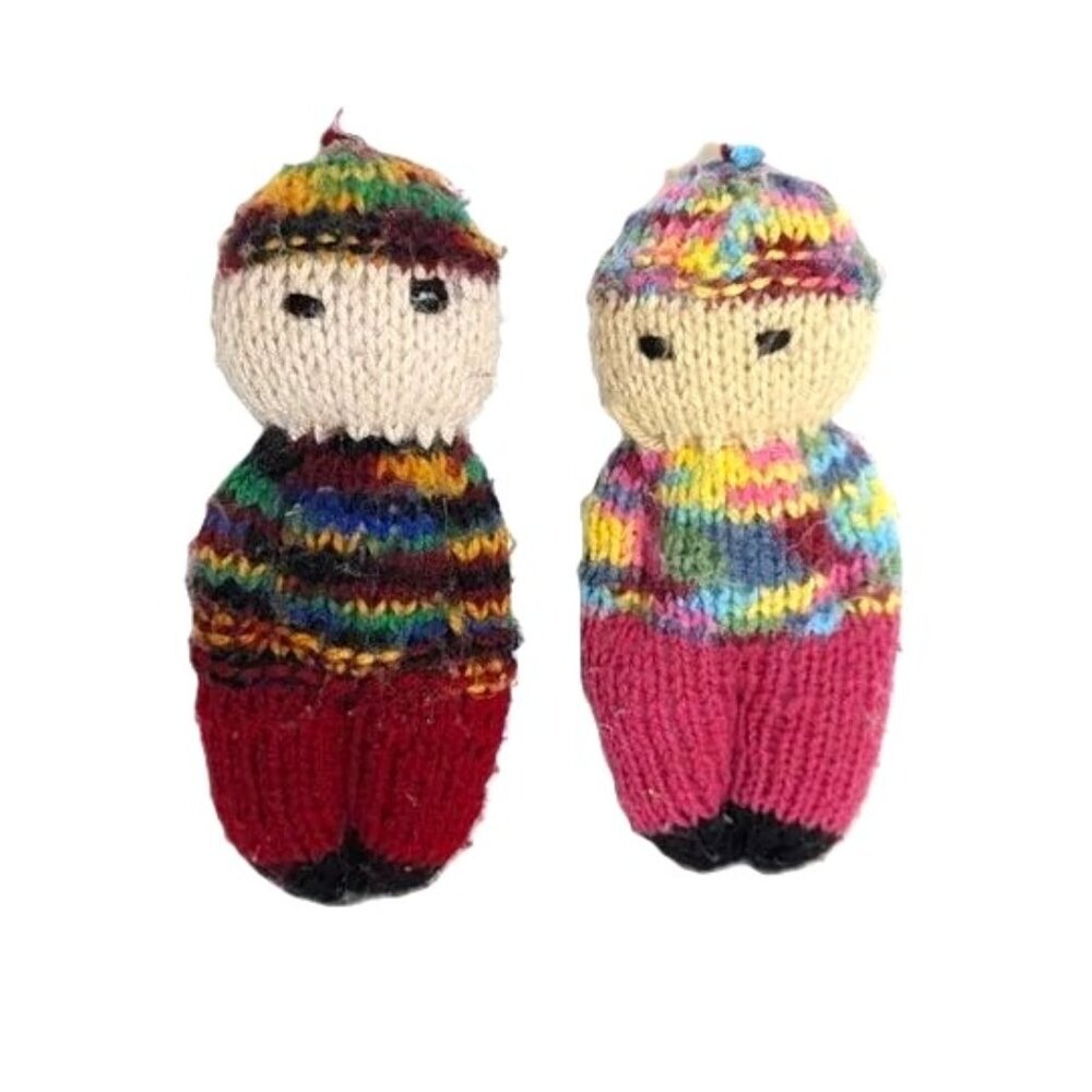 Vintage Knit Dolls Folk Art Handmade Cottage Core Plush‎ Toy Artisan Decor Boho
